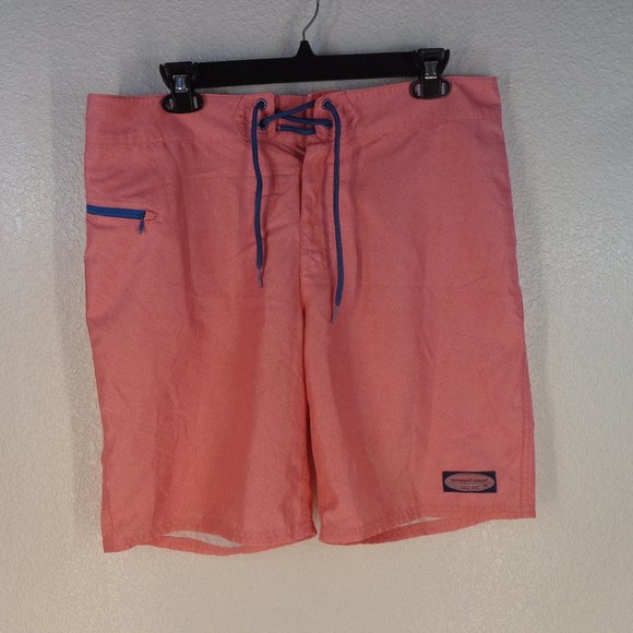Vineyard Vines Logo Board Shorts Mens 33 Pink Unlined Swim Trunks 9" Inseam